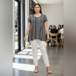 Julia Divina, Black & White Printed Flare Tunic, XL